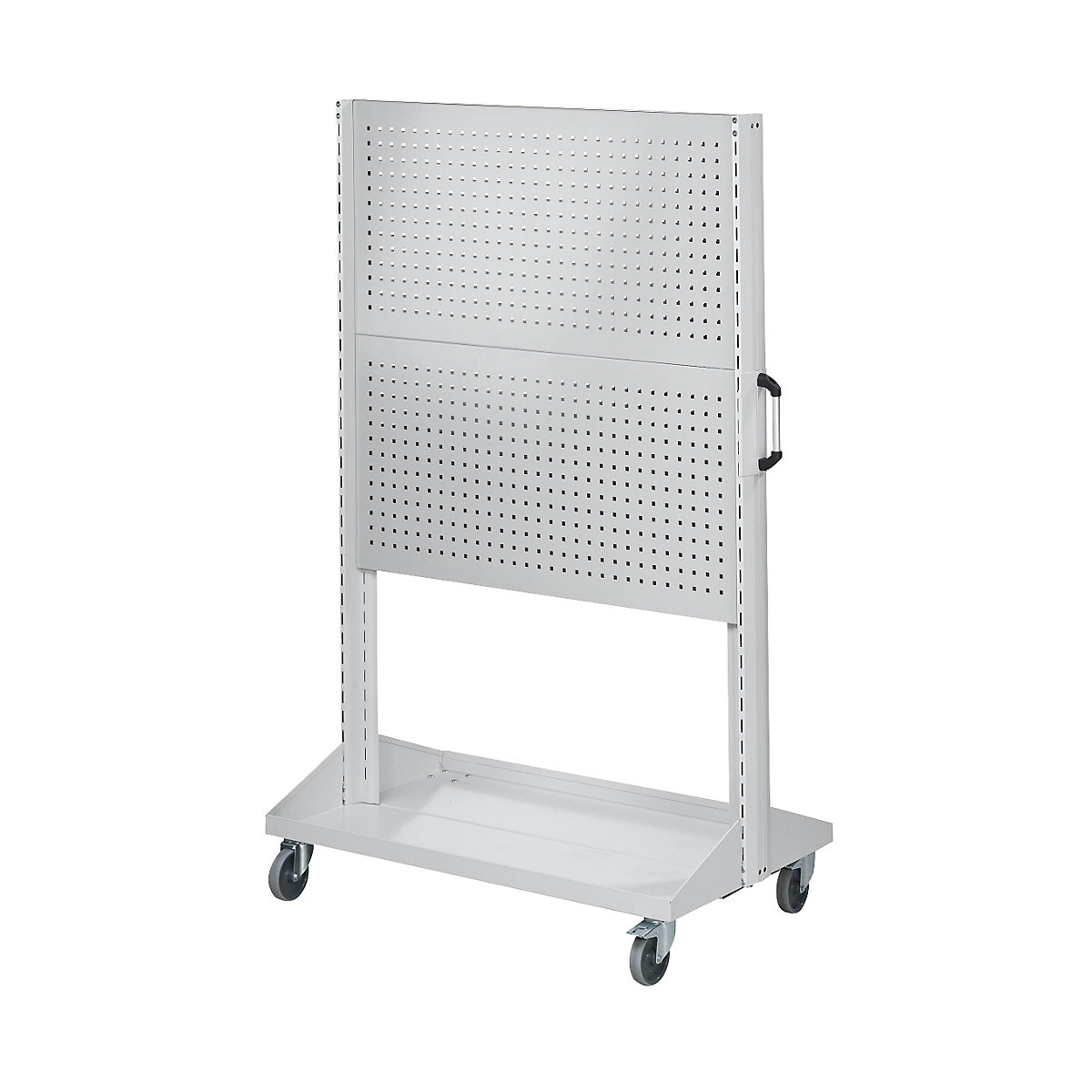 Tool and assembly trolley – ANKE, trolley with 2 x 2 perforated panels, length 1250 mm, grey-2