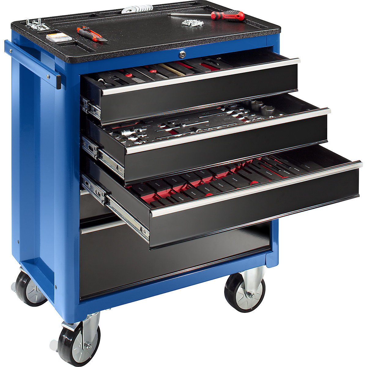 Tool trolley incl. 137 tools – eurokraft basic: with 5 ball