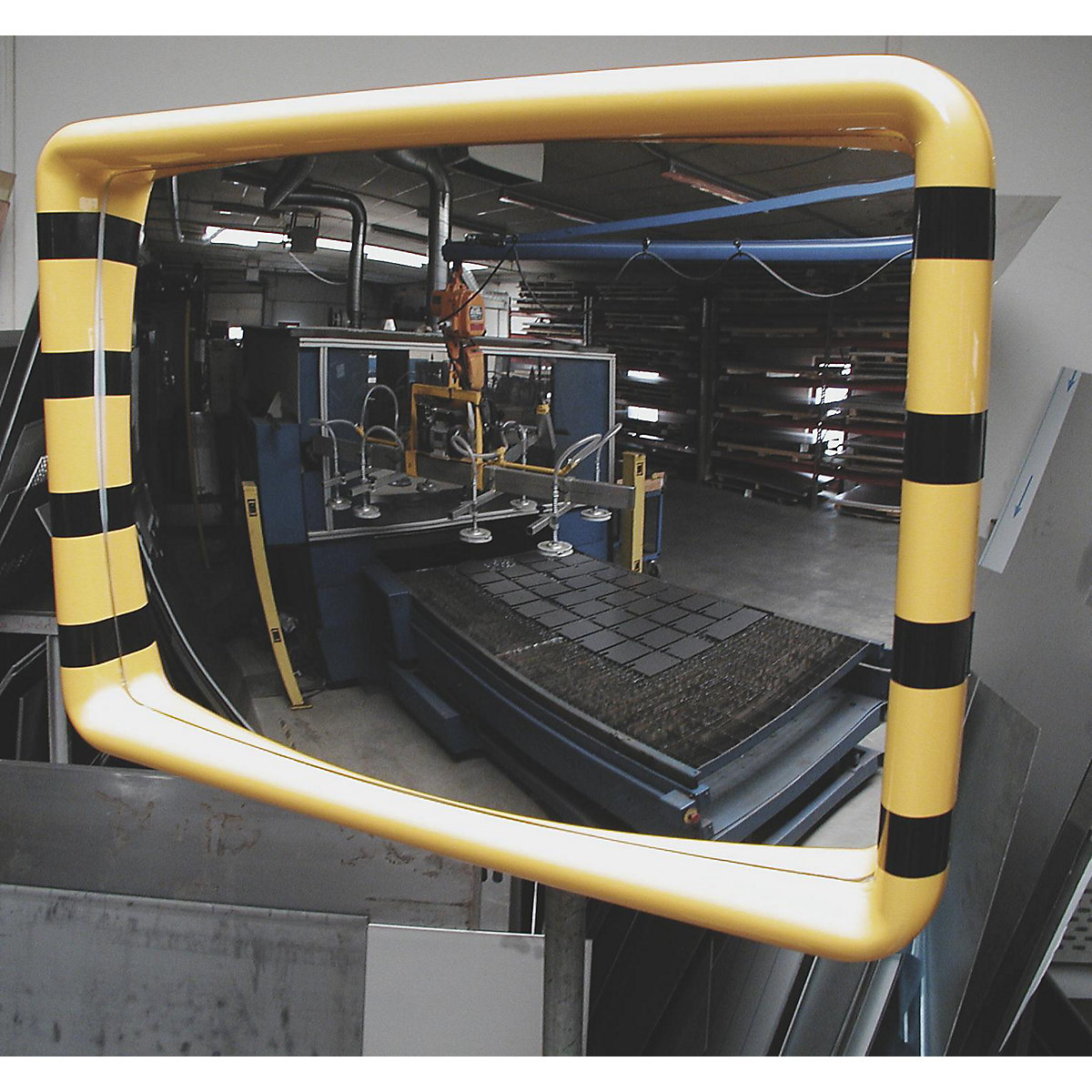 Observation mirror, frame with yellow/black warning stripes, WxH 600 x 400 mm-5