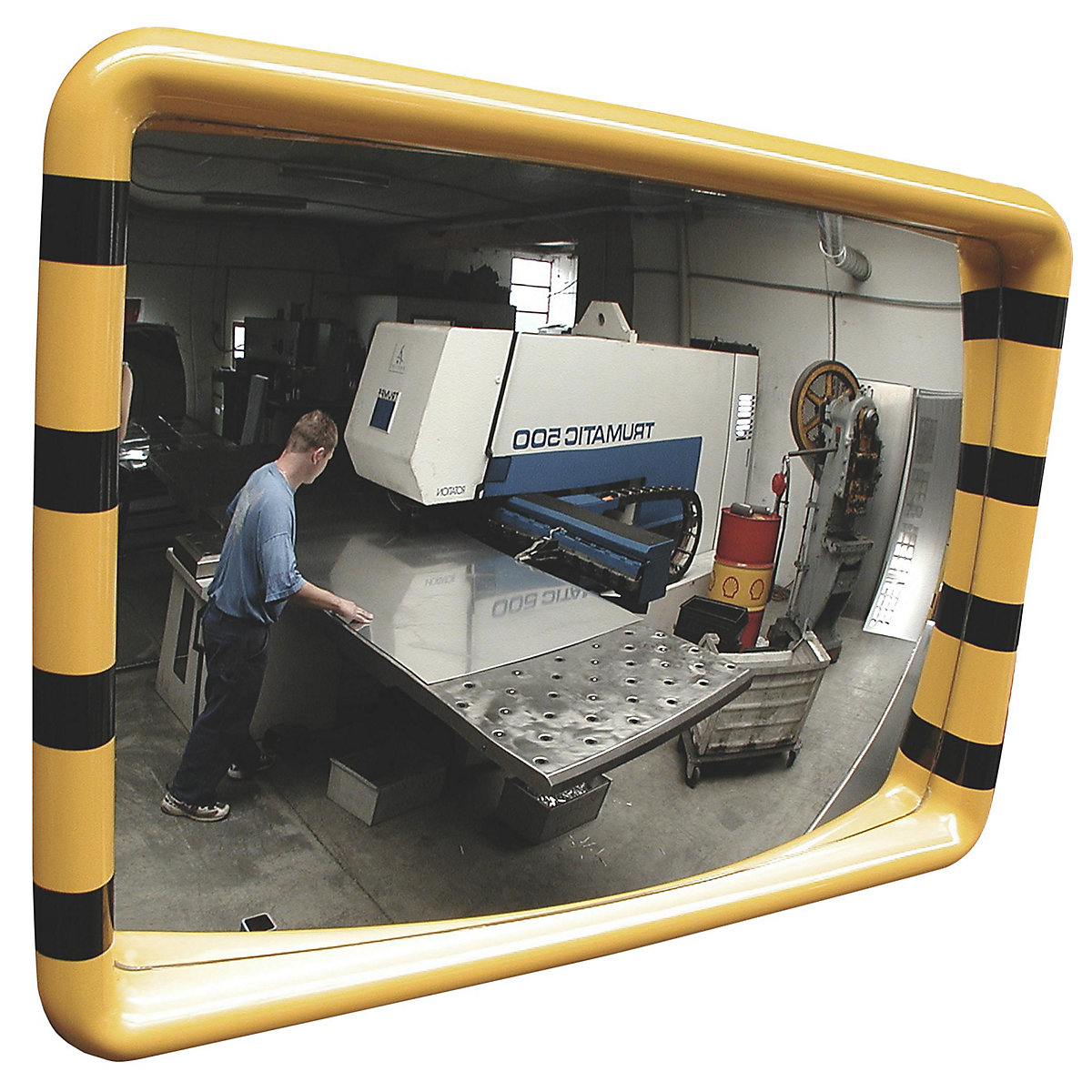 Observation mirror, frame with yellow/black warning stripes, WxH 900 x 600 mm-7