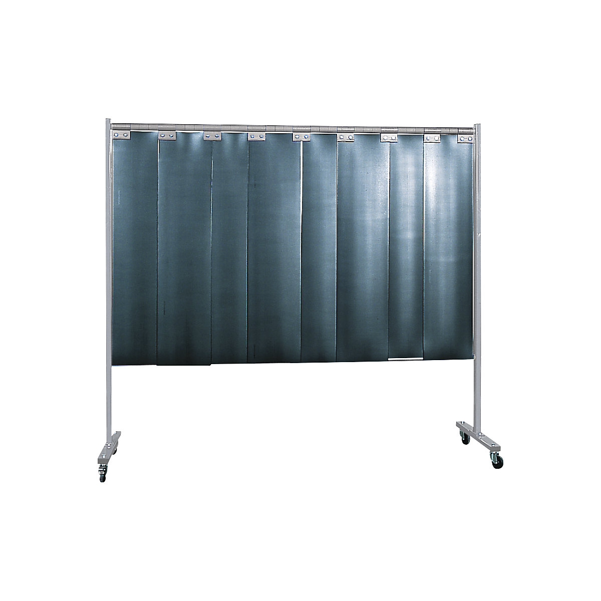 Mobile welding protection screen, single unit design, HxW 1900 x 2100 mm, with lamellar curtain, dark green