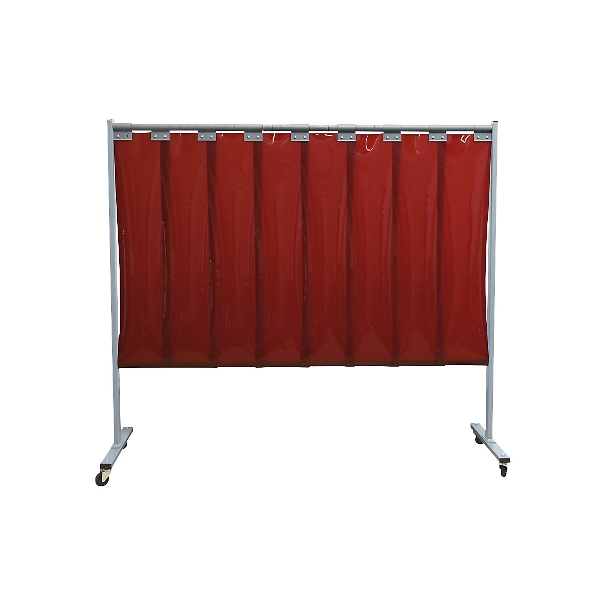 Mobile welding protection screen, single unit design, HxW 1900 x 2100 mm, with lamellar curtain, red