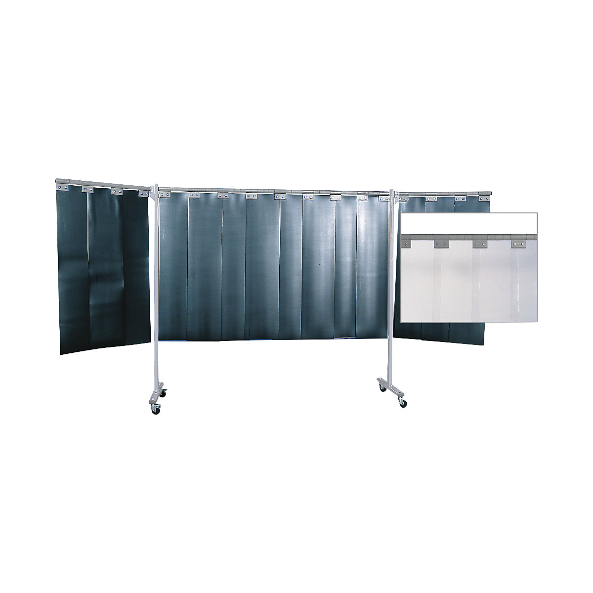 Mobile welding protection screen, 3-part model, HxW 1930 x 3800 mm, with lamellar curtain, transparent