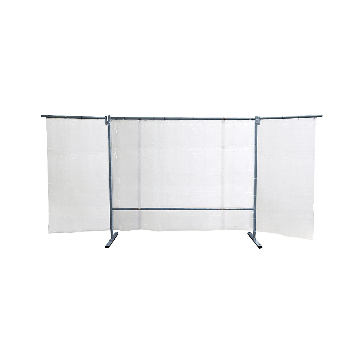 Mobile welding protection screen, 3-part model, HxW 1930 x 3800 mm, with welding protection film, transparent