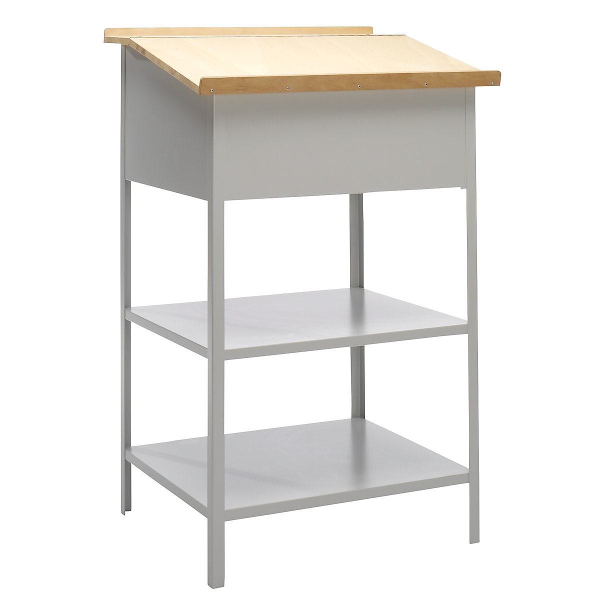 Industrial pedestal desk – Pavoy, open version, light grey-3
