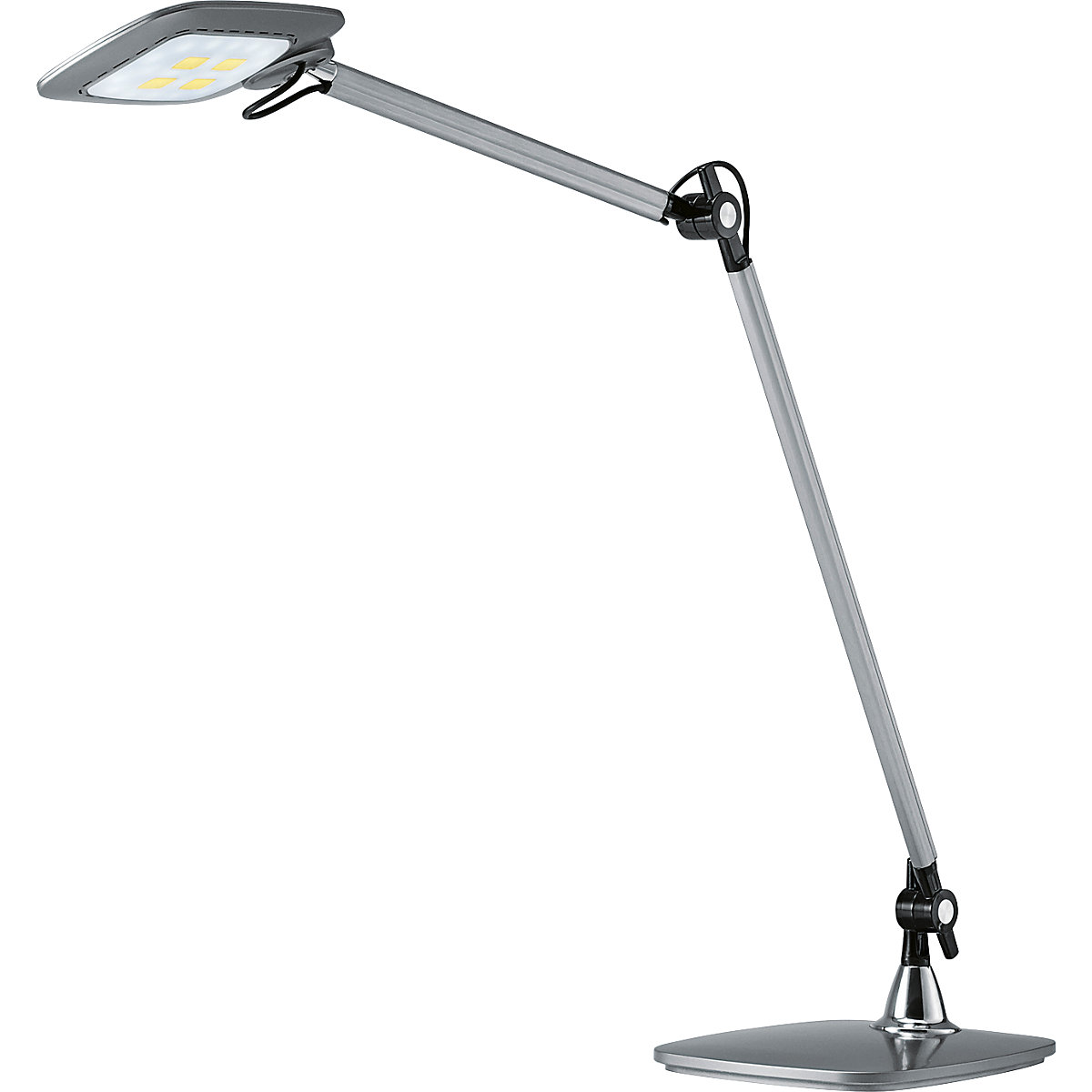 Hansa – Lampa stołowa LED E-MOTION, włącznik z czujnikiem, obracana głowica, podwójne ramię, srebrna