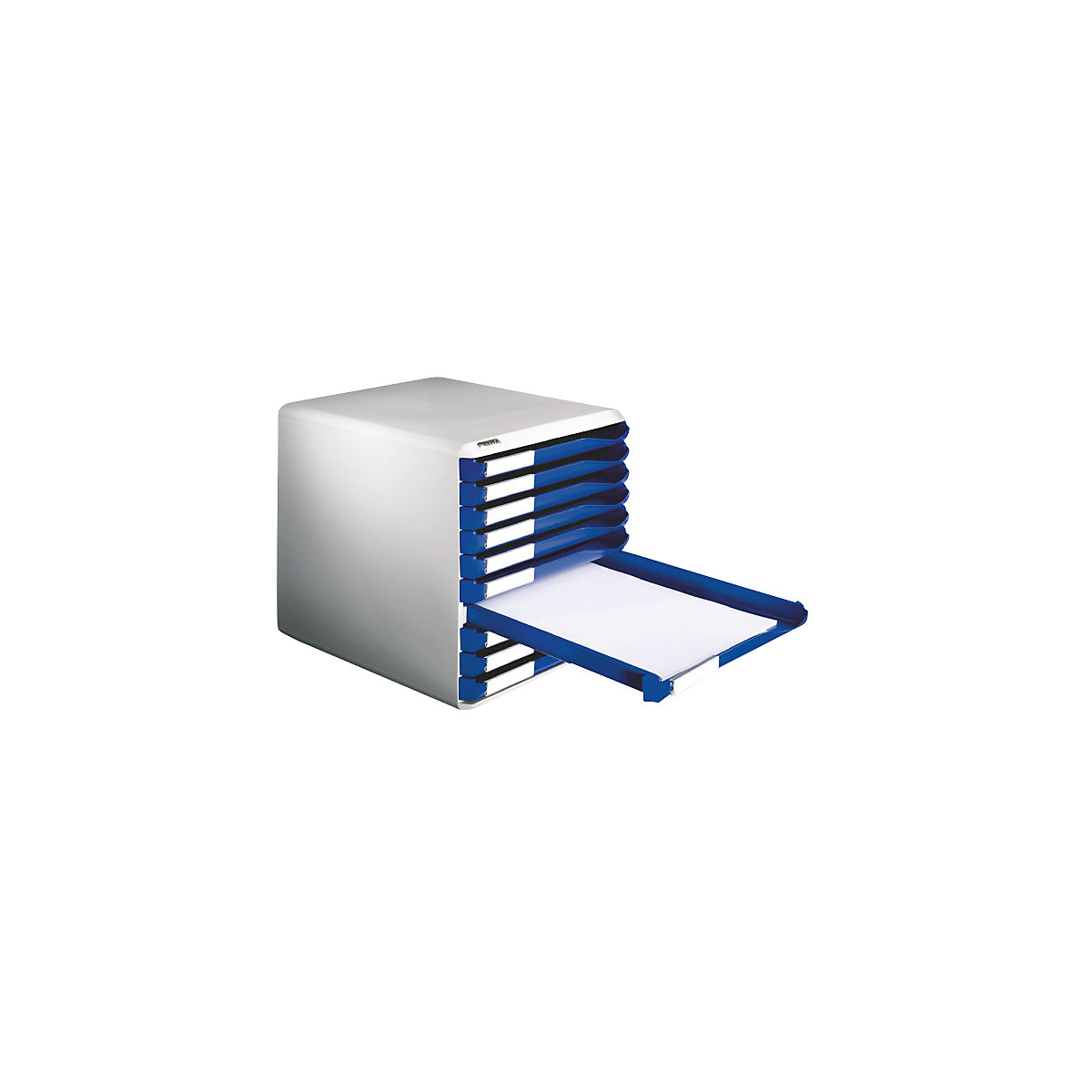 Pojemnik – Leitz, zestaw pojemników na pocztę i formularze, kolor obudowy: szary, kolor szuflad: niebieski, 10 szuflad