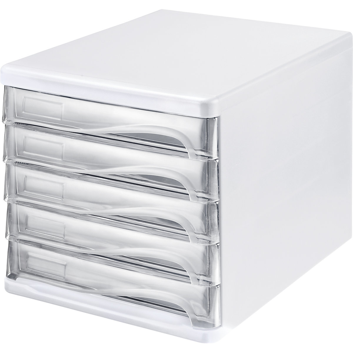 Pojemnik szufladowy, moduł archiwizacyjny – helit, kolor obudowy biały, opak. 4 szt., szuflady przezroczyste-4