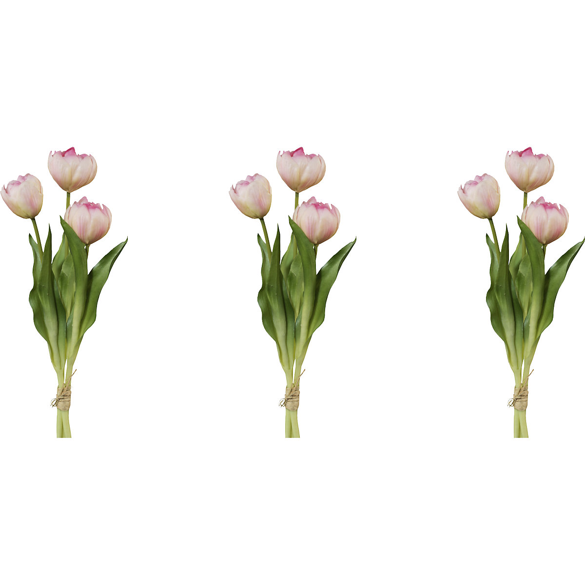 Bukiet tulipanów pełnych, real touch, 3 kwiaty, wys. 370 mm, opak. 3 szt., różowy-2