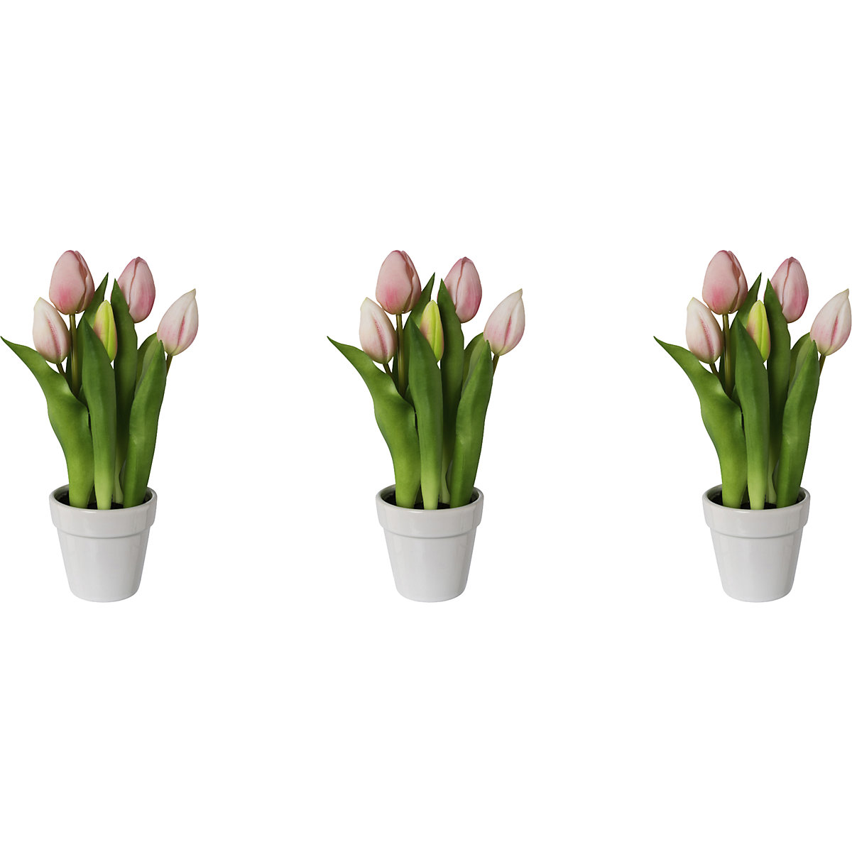 Tulipany, real touch, w ceramicznej doniczce, wys. 250 mm, opak. 3 szt., różowe-1