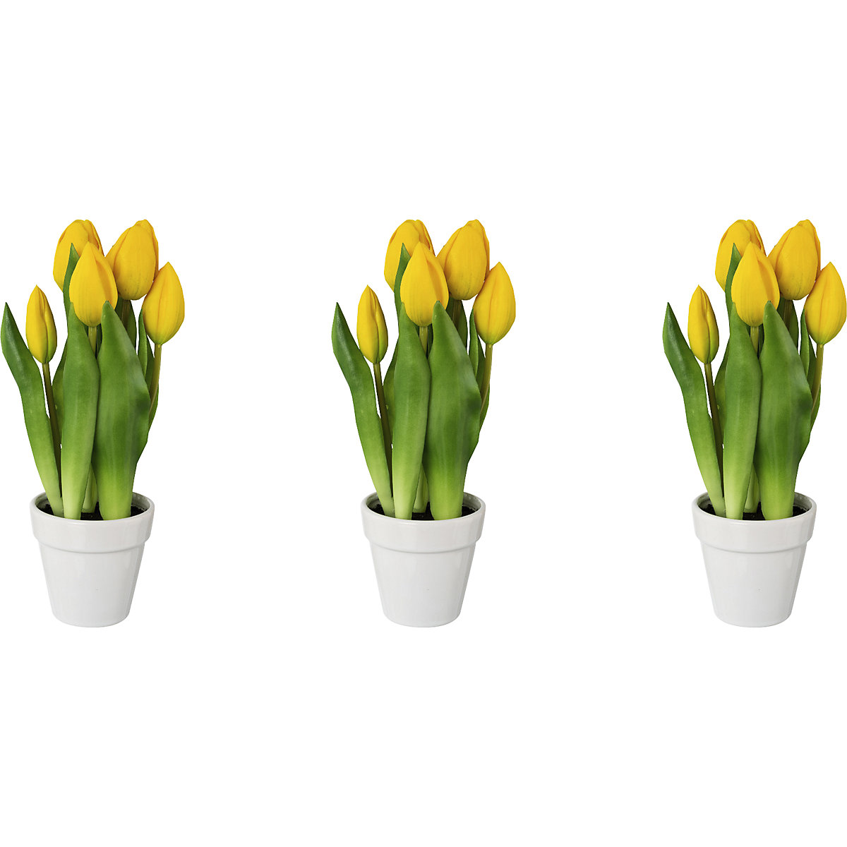 Tulipany, real touch, w ceramicznej doniczce, wys. 250 mm, opak. 3 szt., żółte-2