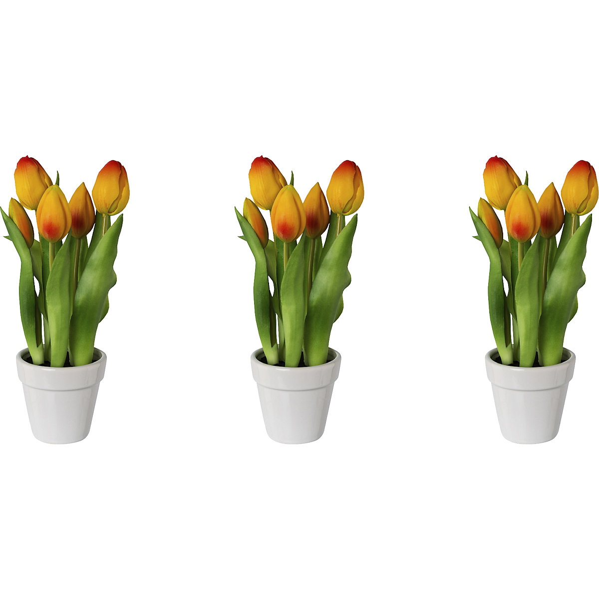 Tulipany, real touch, w ceramicznej doniczce, wys. 250 mm, opak. 3 szt., pomarańczowe-3