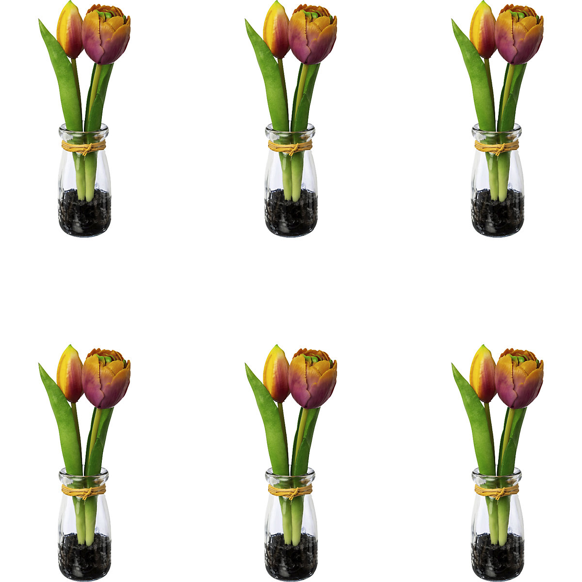 Tulipany w szklanym wazonie, wys. 210 mm, opak. 6 szt., jasnofioletowo-żółte-2