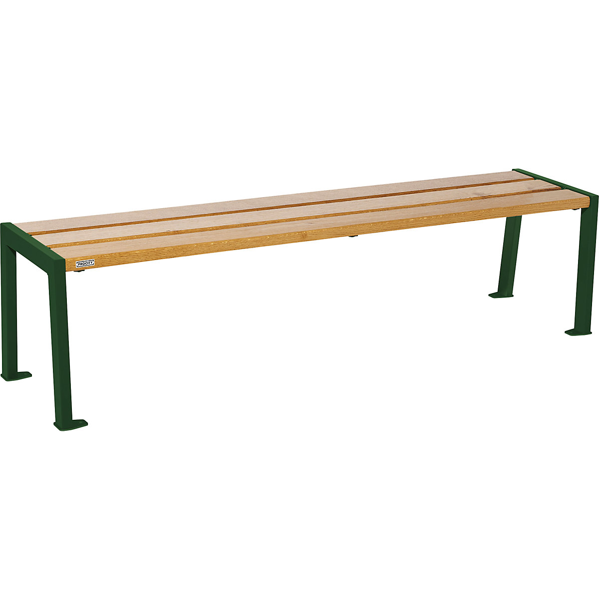 Drewniana ławka SILAOS® bez oparcia – PROCITY, wys. 437 mm, dł. 1800 mm, zielony mchowy, imitacja jasnego dębu-7