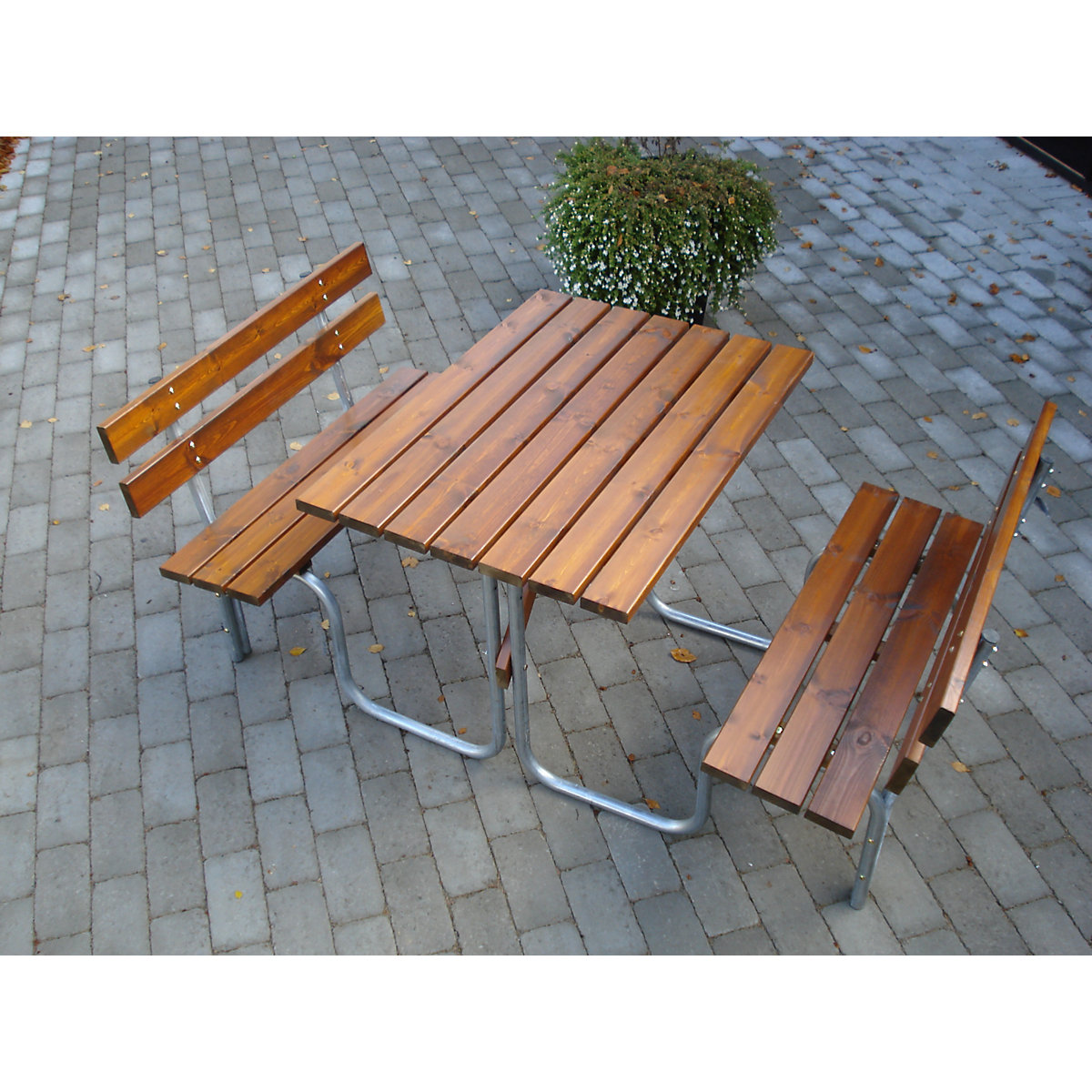 Zestaw do siedzenia, stół i 2 ławki, brązowy, dł. x szer. całk 1480 x 1700 mm-4