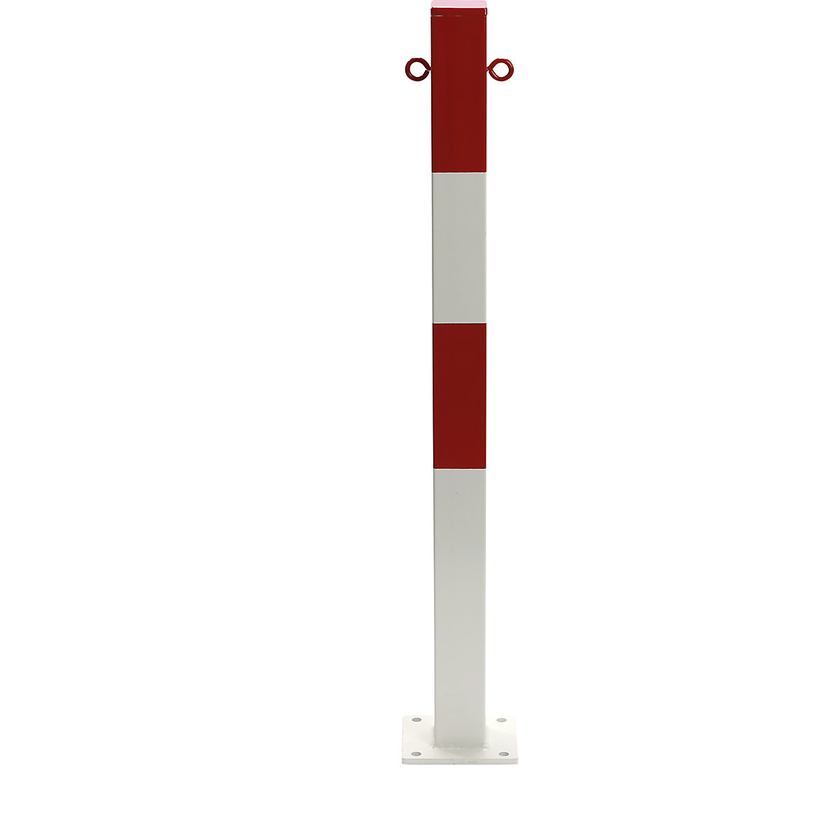Słupek odgradzający, do zakotwienia, 70 x 70 mm, lakierowany na czerwono-biały, 2 zaczepy