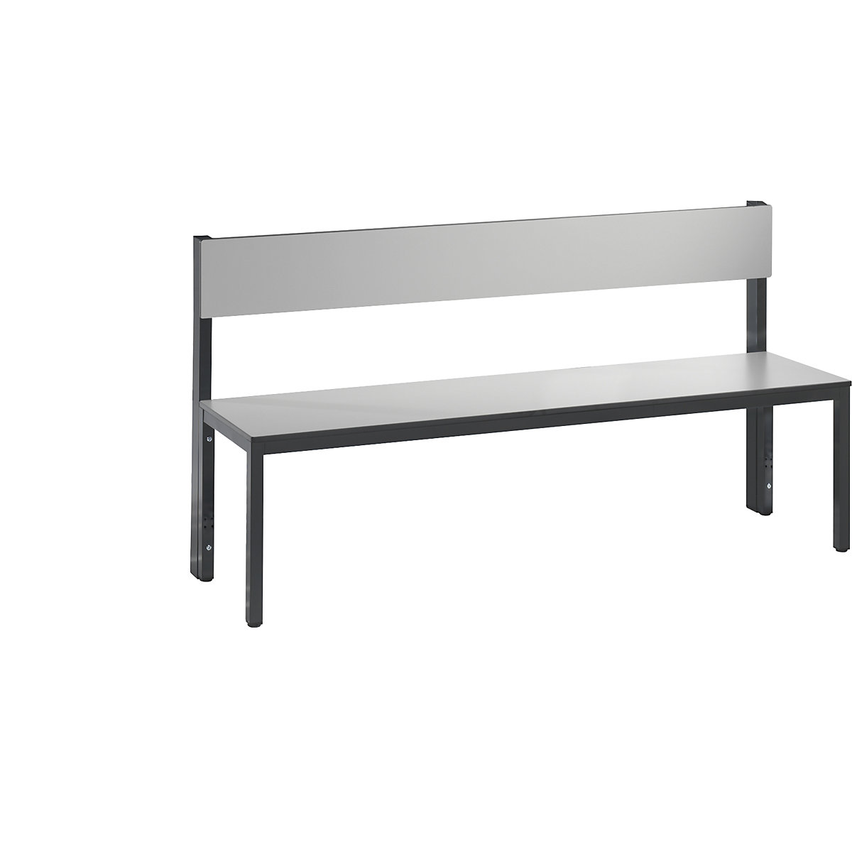 Ławka do szatni BASIC PLUS, jednostronna – C+P, powierzchnia do siedzenia z HPL, średniej wysokości, dł. 1500 mm, srebrno-szara-4
