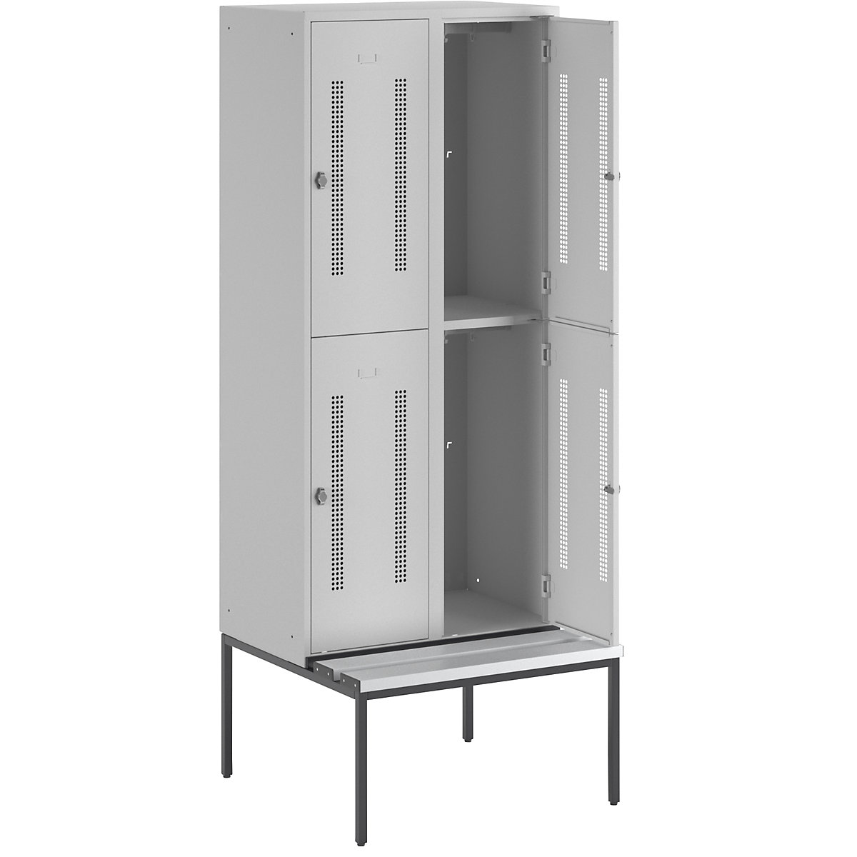 Dwupoziomowa szafka Berlin 1 na ławeczce – Wolf, 2 przedziały, jasnoszara, szer. 800 mm, 4 schowki-1