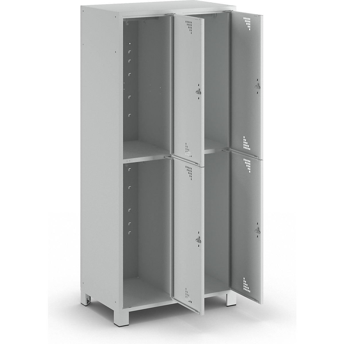 Dwupoziomowa szafka Bremen – eurokraft pro, 2 przedziały, jasnoszara, szer. 800 mm, 4 schowki-2