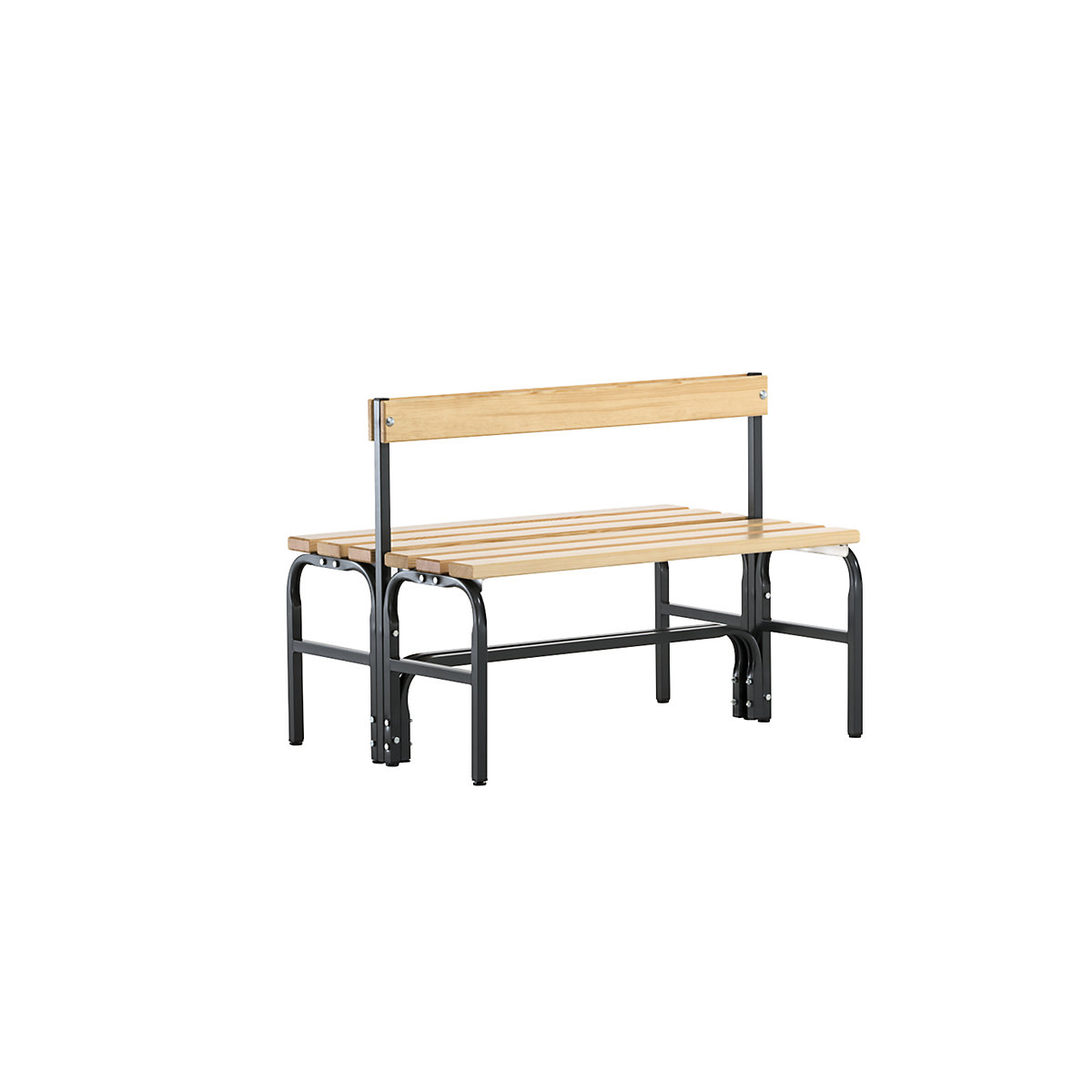Oboustranná šatnová lavice s poloviční výškou a opěradlem – Sypro