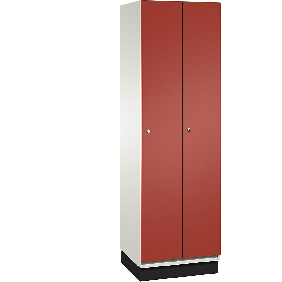 C+P – Šatní skříň CAMBIO s dveřmi z ocelového plechu, 2 oddíly, šířka 600 mm, korpus čistý bílý / dveře ohnivě červené