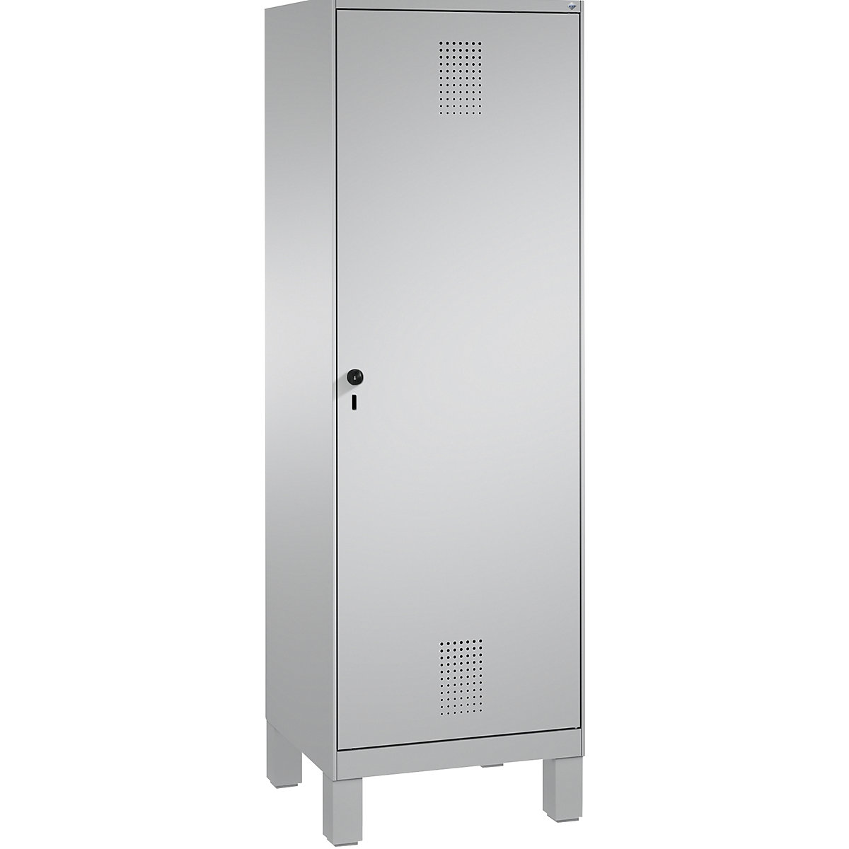 Šatní skříň s nohami EVOLO s dveřmi přes 2 oddíly – C+P, 2 oddíly, 1 dveře, šířka oddílu 300 mm, bílý hliník / bílý hliník-2