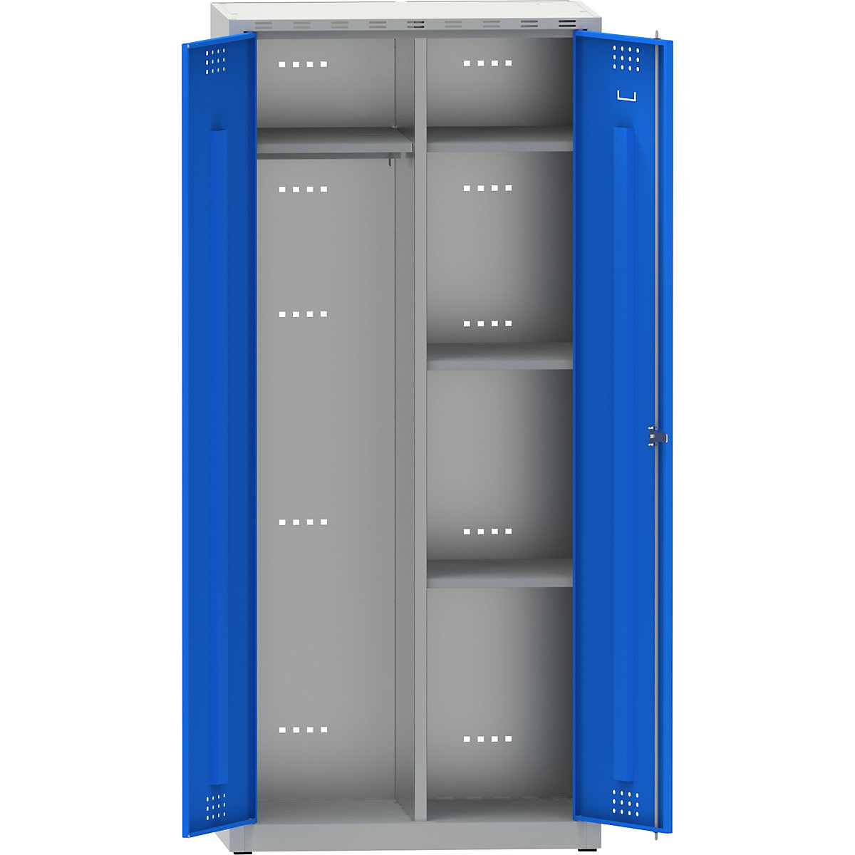Šatní skříň s otočnými dveřmi, v x š x h 1800 x 800 x 500 mm, světlá šedá / signální modrá