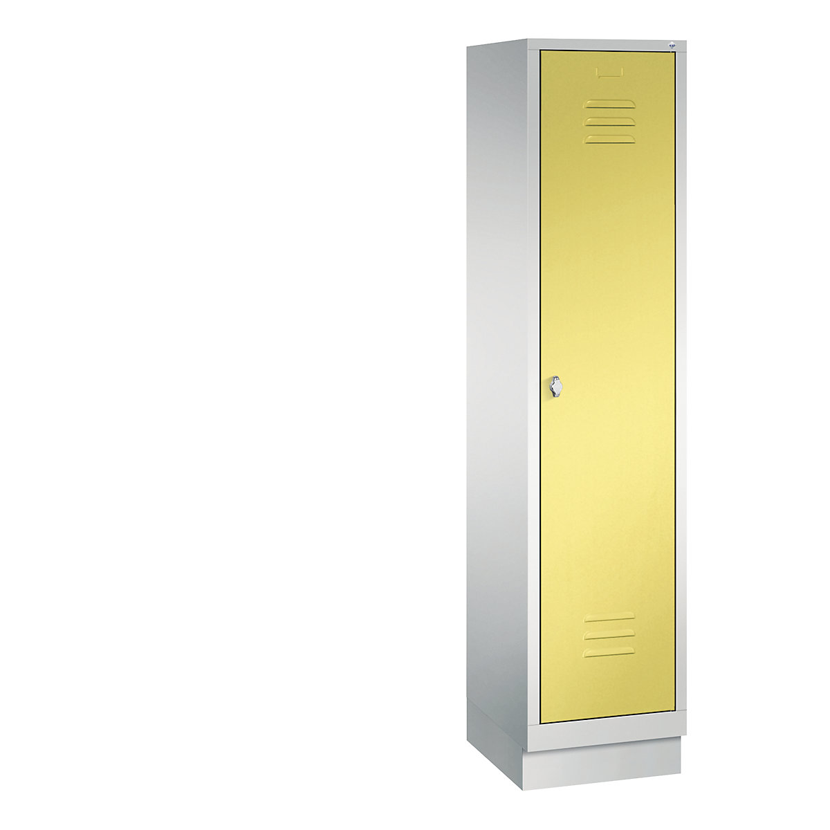 Šatní skříň se soklem CLASSIC – C+P, 1 oddíl, šířka oddílu 400 mm, světlá šedá / sírová žlutá