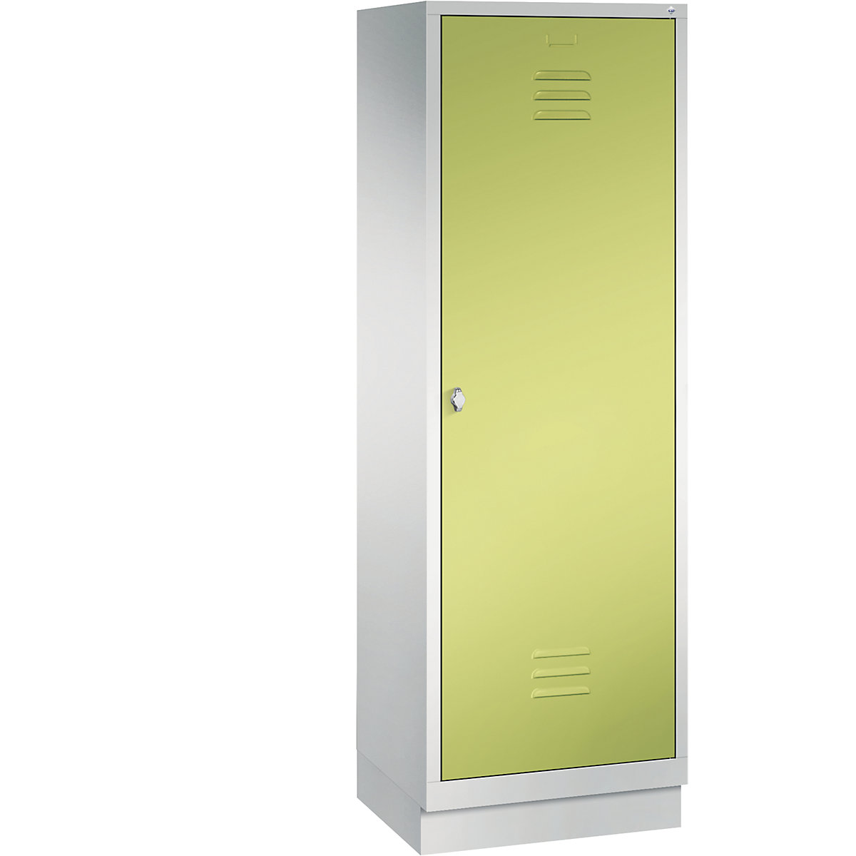 Šatní skříň se soklem CLASSIC s dveřmi přes 2 oddíly – C+P, 2 oddíly, šířka oddílu 300 mm, světlá šedá / viridianová zelená