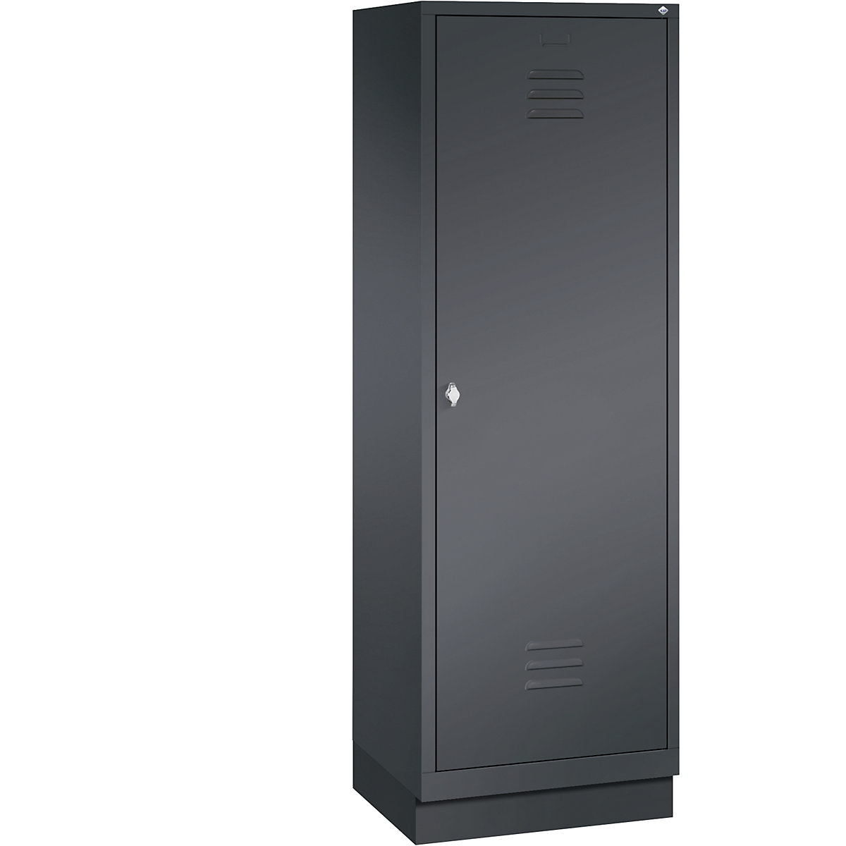 Šatní skříň se soklem CLASSIC s dveřmi přes 2 oddíly – C+P, 2 oddíly, šířka oddílu 300 mm, černošedá