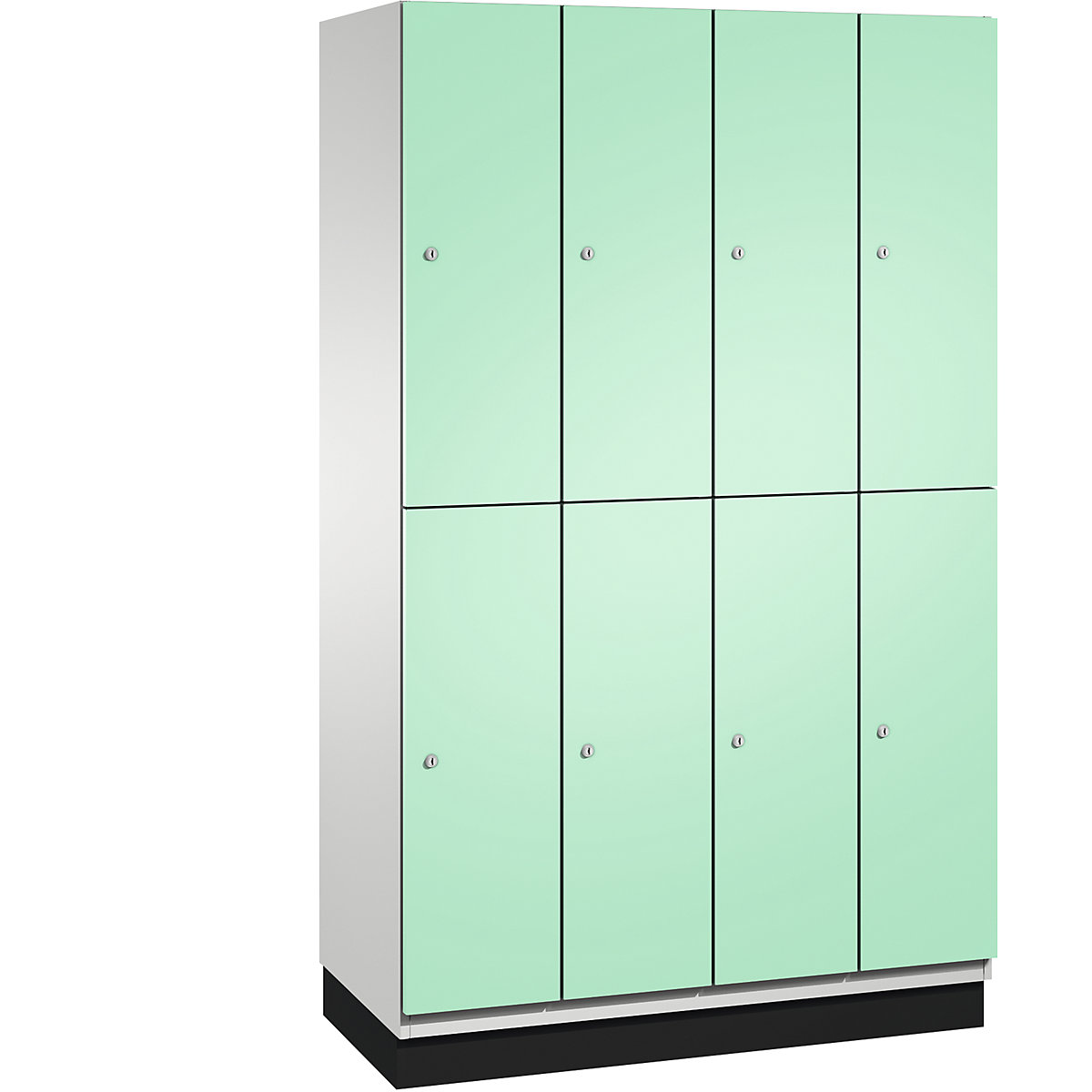 C+P – Skříň s boxy CAMBIO s tyčí na oděvy, 8 boxů, korpus světlý šedý / dveře světlé zelené