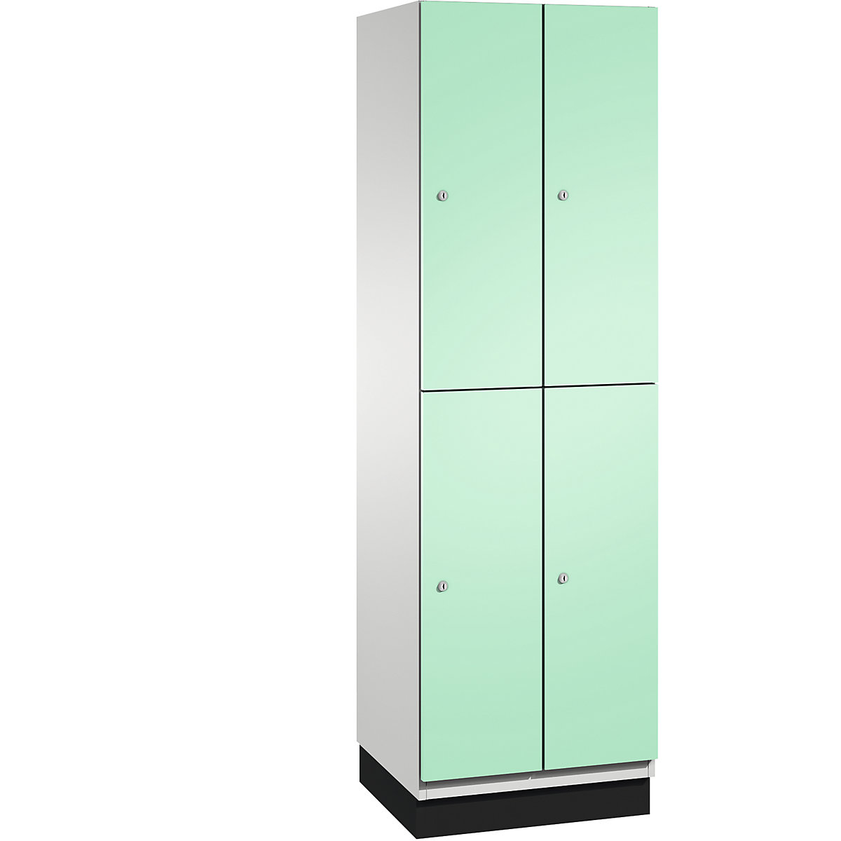 C+P – Skříň s boxy CAMBIO s tyčí na oděvy, 4 boxy, korpus světlý šedý / dveře světlé zelené, šířka 600 mm