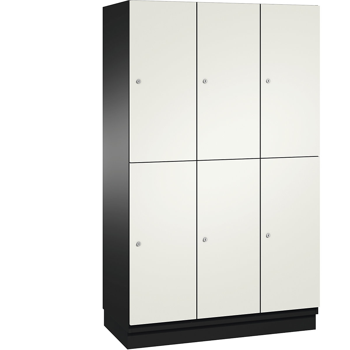 C+P – Skříň s boxy CAMBIO s tyčí na oděvy, 6 boxů, korpus černošedý / dveře čisté bílé, šířka 1200 mm