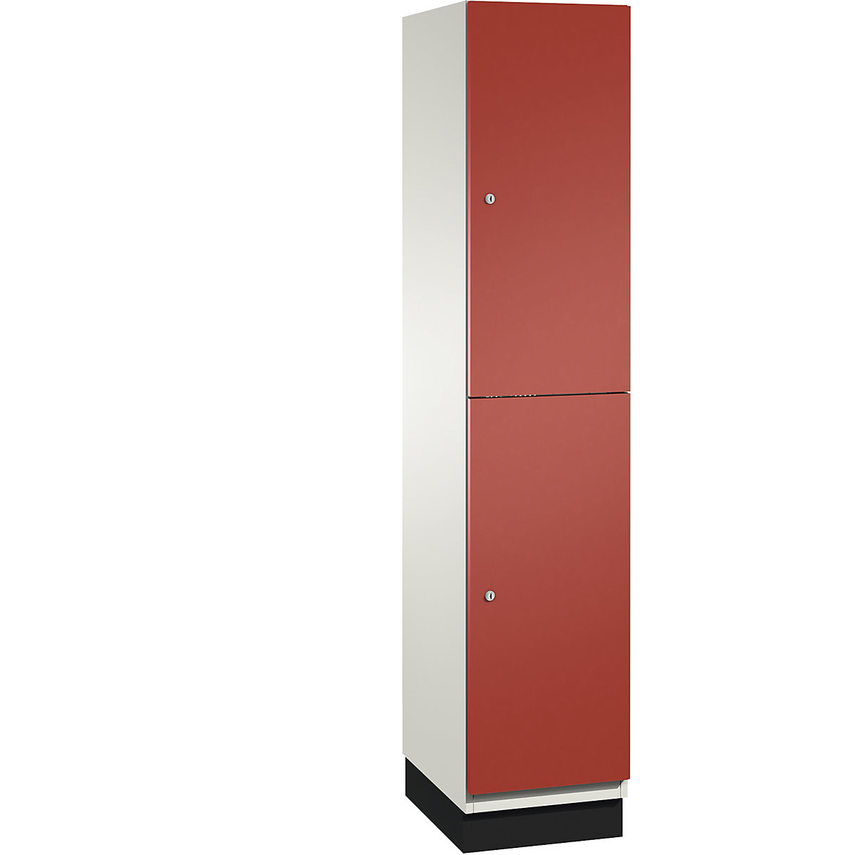C+P – Skříň s boxy CAMBIO s tyčí na oděvy, 2 boxy, korpus čistý bílý / dveře ohnivě červené, šířka 400 mm
