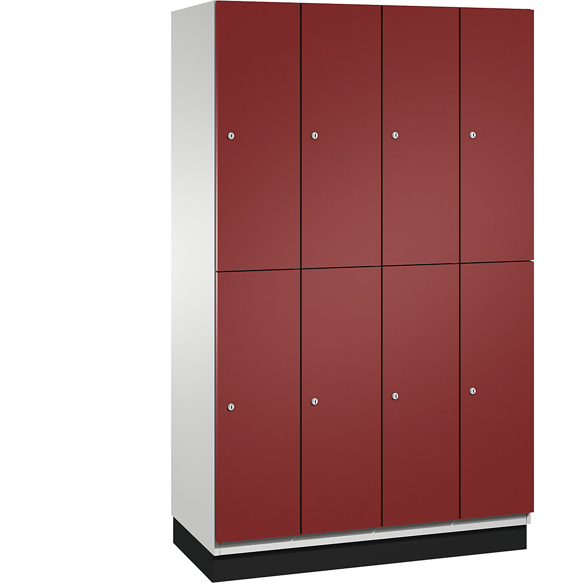 C+P – Skříň s boxy CAMBIO s tyčí na oděvy, 8 boxů, korpus světlý šedý / dveře rubínové