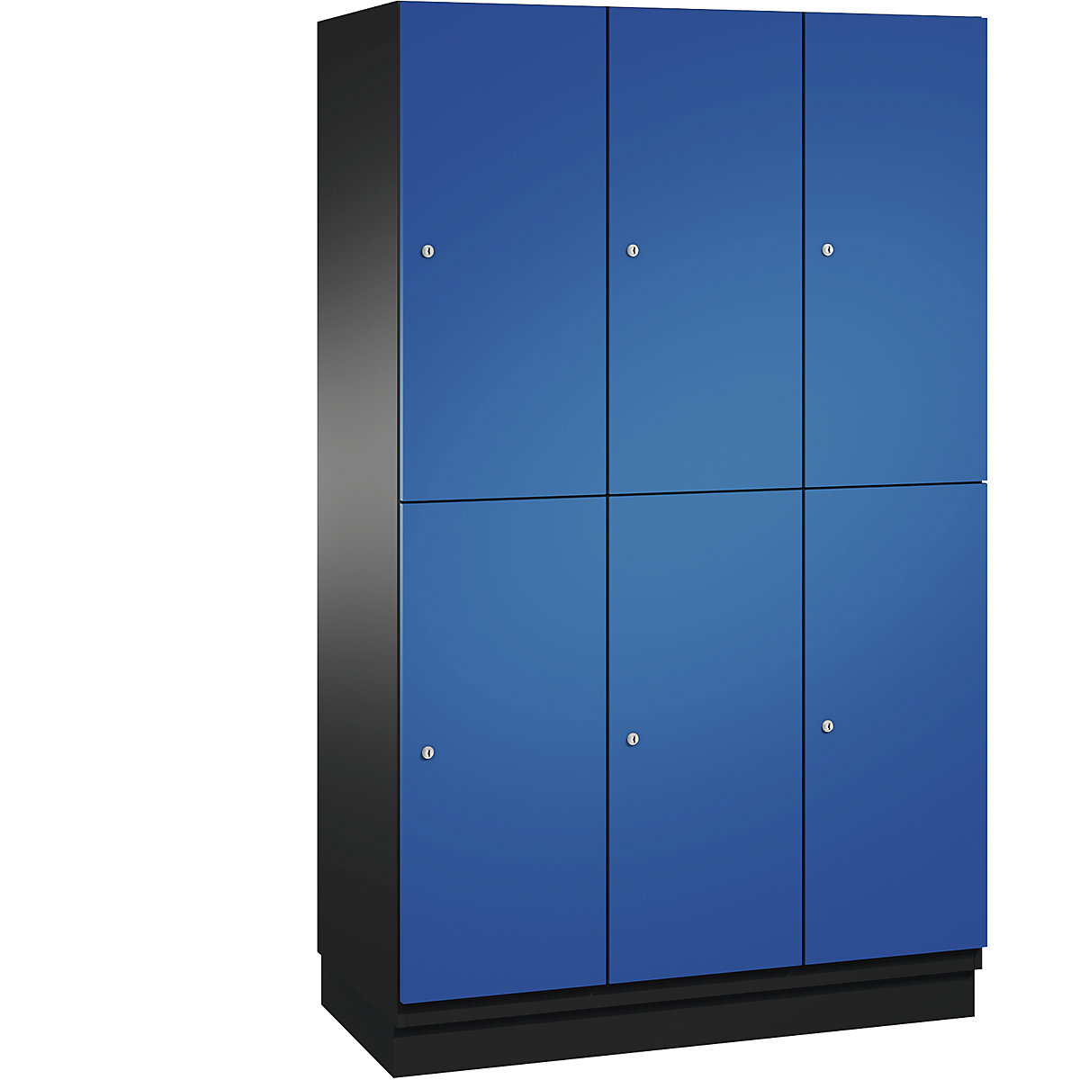 C+P – Skříň s boxy CAMBIO s tyčí na oděvy, 6 boxů, korpus černošedý / dveře hořcově modré, šířka 1200 mm
