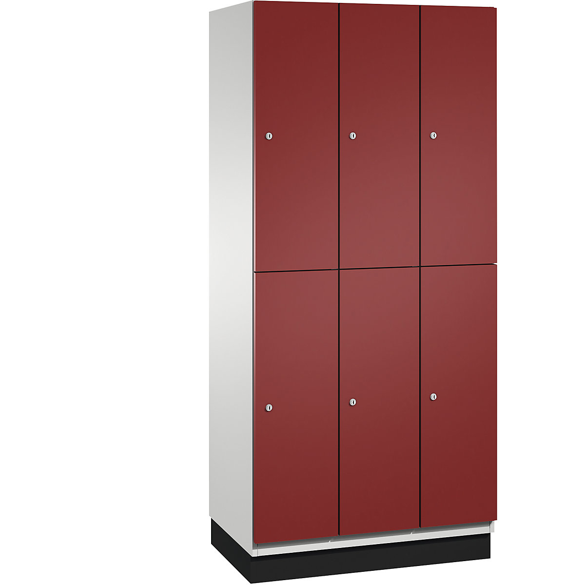 C+P – Skříň s boxy CAMBIO s tyčí na oděvy, 6 boxů, korpus světlý šedý / dveře rubínové, šířka 900 mm