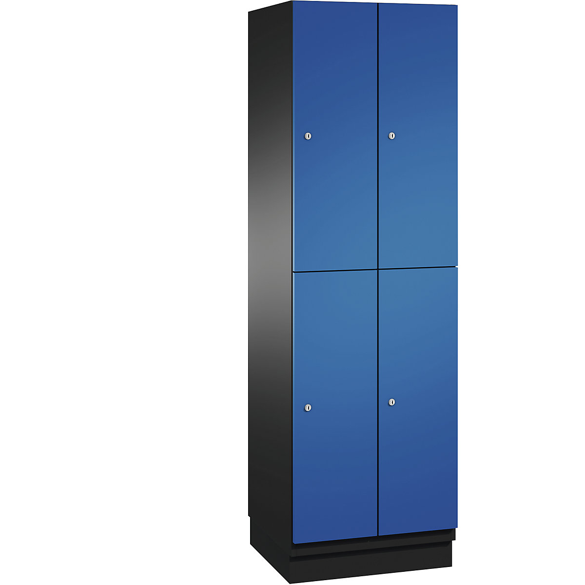 C+P – Skříň s boxy CAMBIO s tyčí na oděvy, 4 boxy, korpus černošedý / dveře hořcově modré, šířka 600 mm