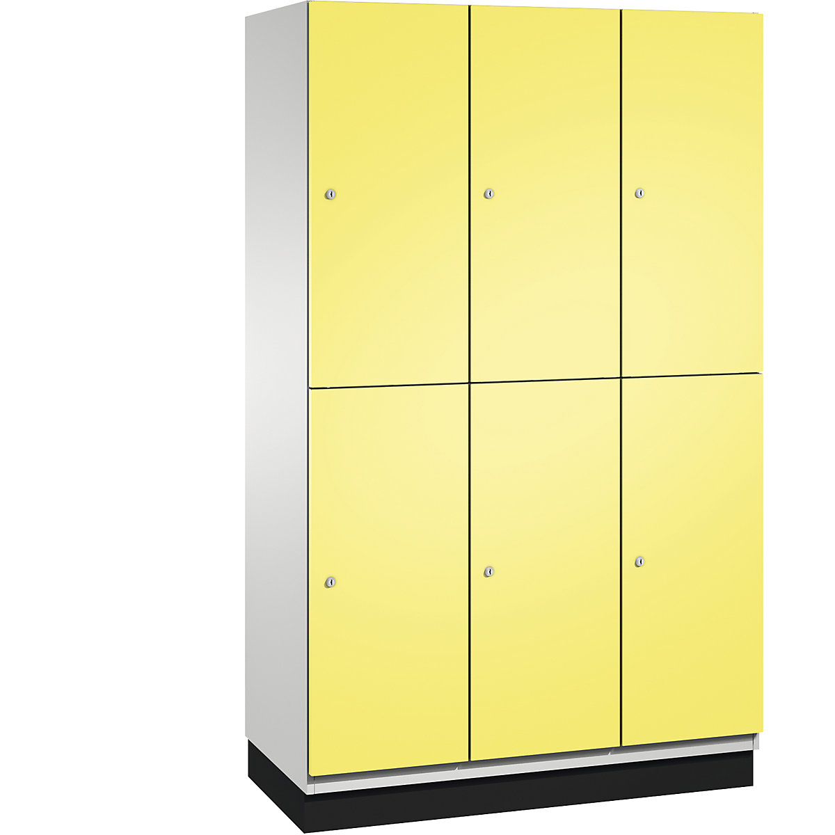 C+P – Skříň s boxy CAMBIO s tyčí na oděvy, 6 boxů, korpus světlý šedý / dveře sírové žluté, šířka 1200 mm