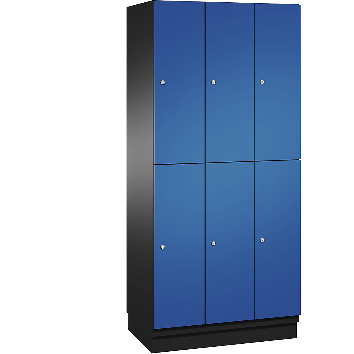 C+P – Skříň s boxy CAMBIO s tyčí na oděvy, 6 boxů, korpus černošedý / dveře hořcově modré, šířka 900 mm