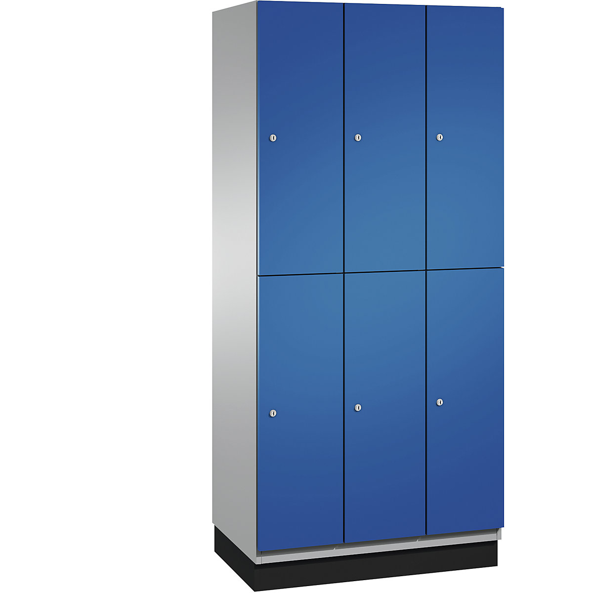C+P – Skříň s boxy CAMBIO s tyčí na oděvy, 6 boxů, korpus bílý hliník / dveře hořcově modré, šířka 900 mm
