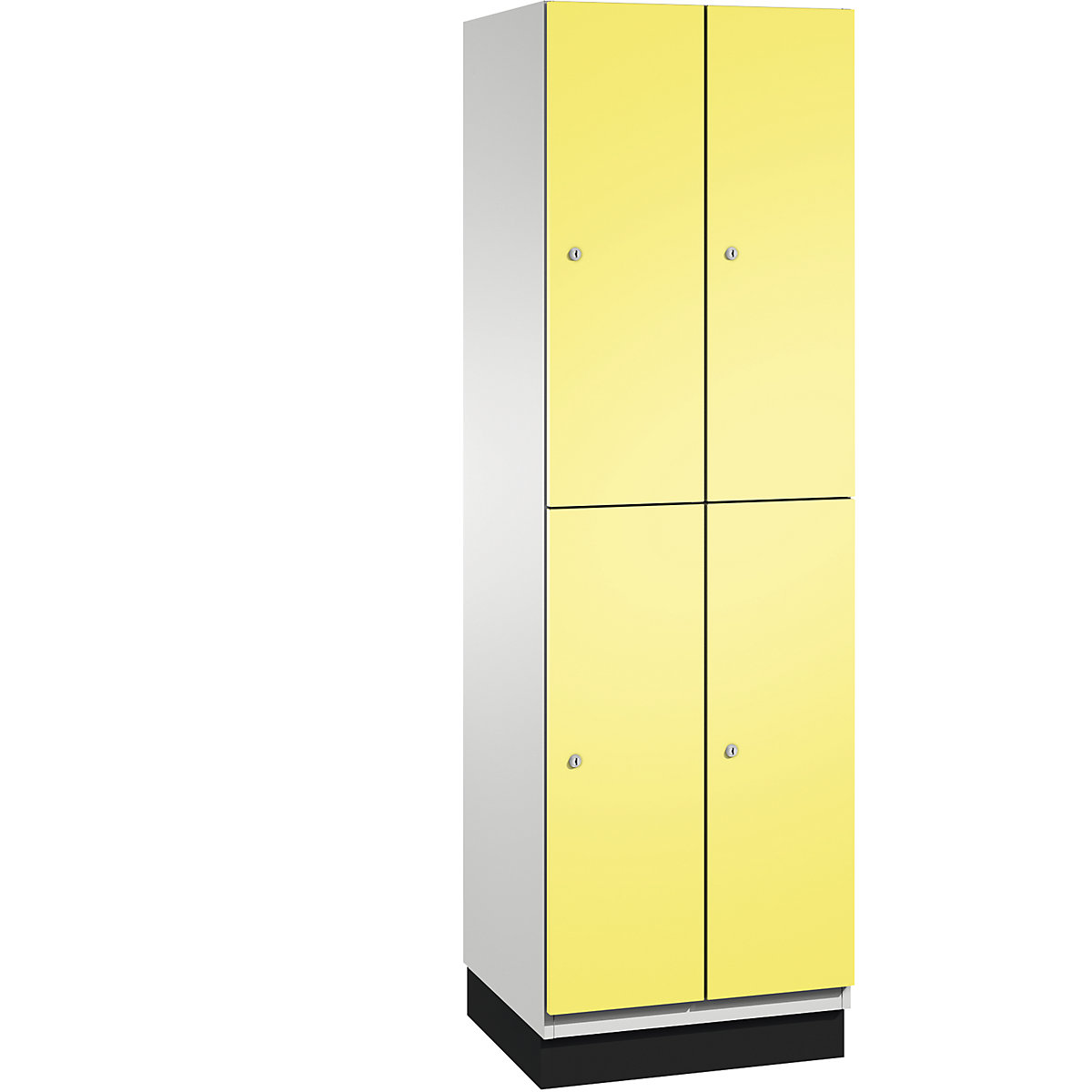 C+P – Skříň s boxy CAMBIO s tyčí na oděvy, 4 boxy, korpus světlý šedý / dveře sírové žluté, šířka 600 mm