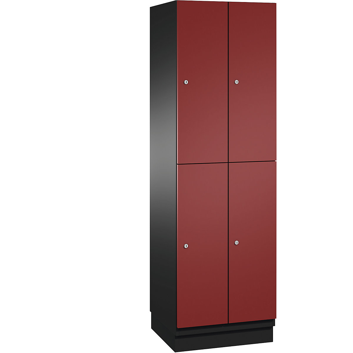 C+P – Skříň s boxy CAMBIO s tyčí na oděvy, 4 boxy, korpus černošedý / dveře rubínové, šířka 600 mm