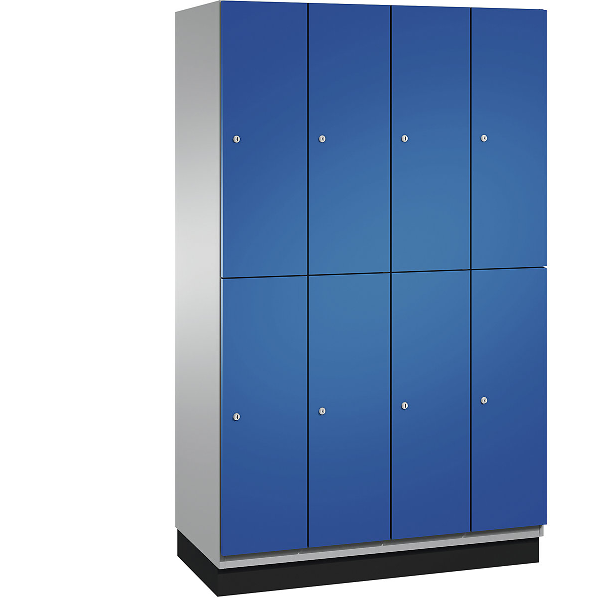 C+P – Skříň s boxy CAMBIO s tyčí na oděvy, 8 boxů, korpus bílý hliník / dveře hořcově modré