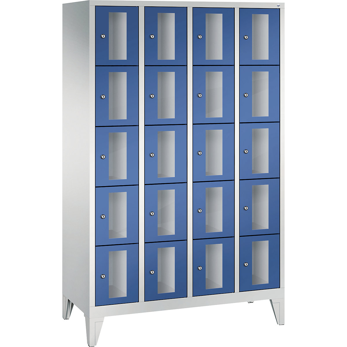 Skříň s boxy CLASSIC, výška boxu 295 mm, s nohami – C+P, 20 boxů, šířka 1190 mm, dveře enciánová modrá-3