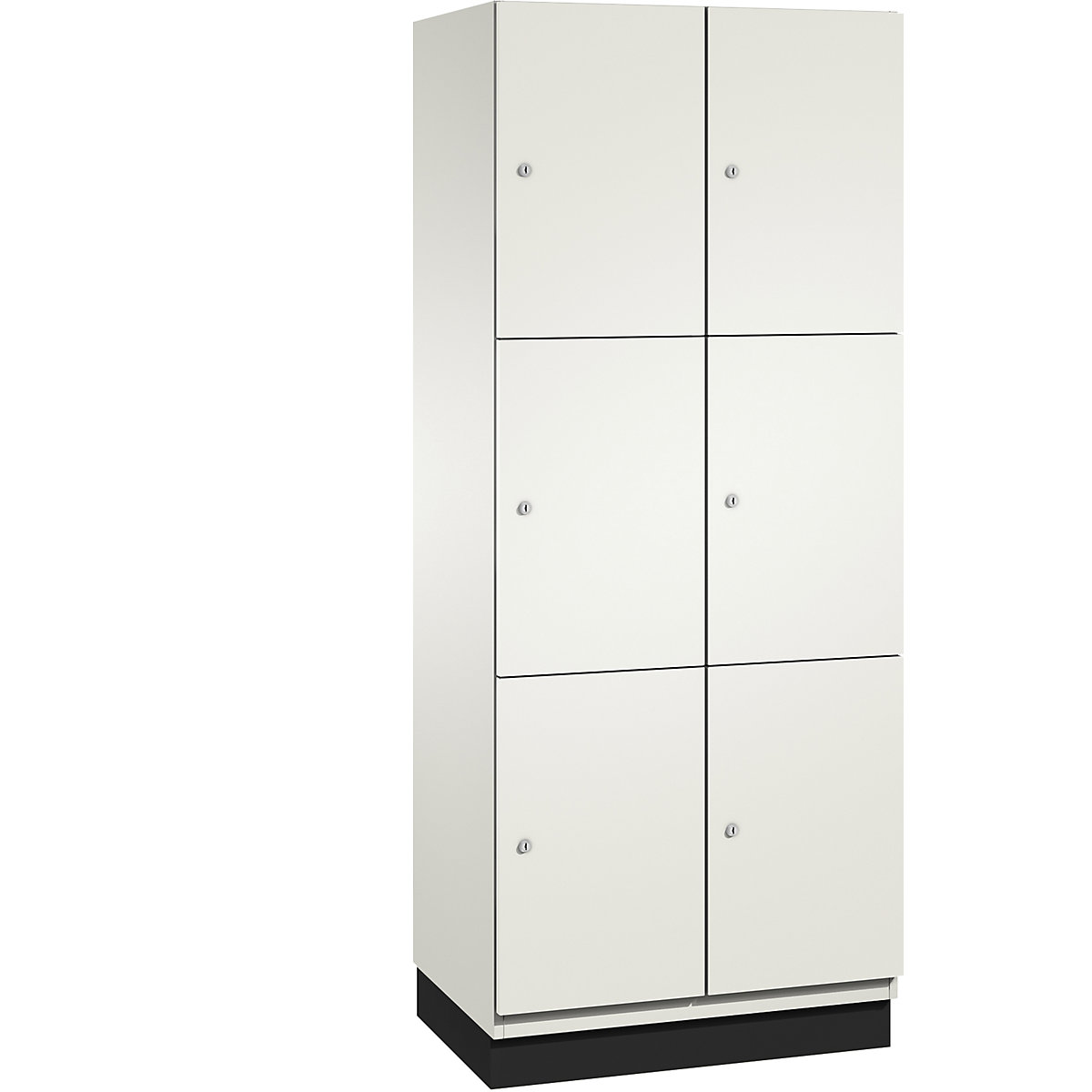 C+P – Skříň s uzamykatelnými boxy CAMBIO s dveřmi z HPL, 6 boxů, korpus čistý bílý / dveře bílé, šířka 800 mm