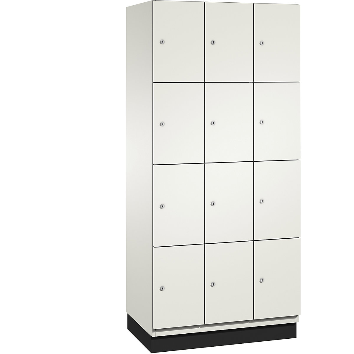 C+P – Skříň s uzamykatelnými boxy CAMBIO s dveřmi z HPL, 12 boxů, korpus čistý bílý / dveře bílé, šířka 900 mm
