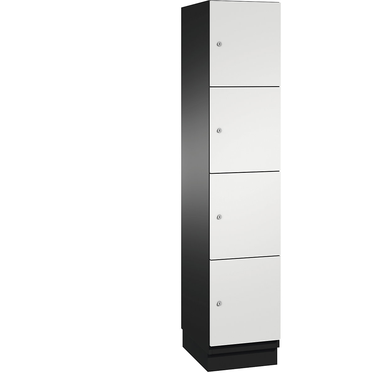 C+P – Skříň s uzamykatelnými boxy CAMBIO s dveřmi z ocelového plechu, 4 boxy, šířka 400 mm, korpus černošedý / dveře světlé šedé
