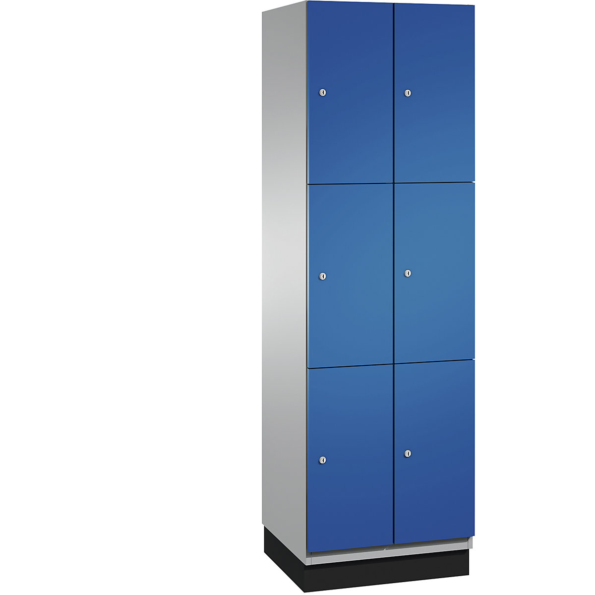 C+P – Skříň s uzamykatelnými boxy CAMBIO s dveřmi z ocelového plechu, 6 boxů, šířka 600 mm, korpus bílý hliník / dveře hořcově modré