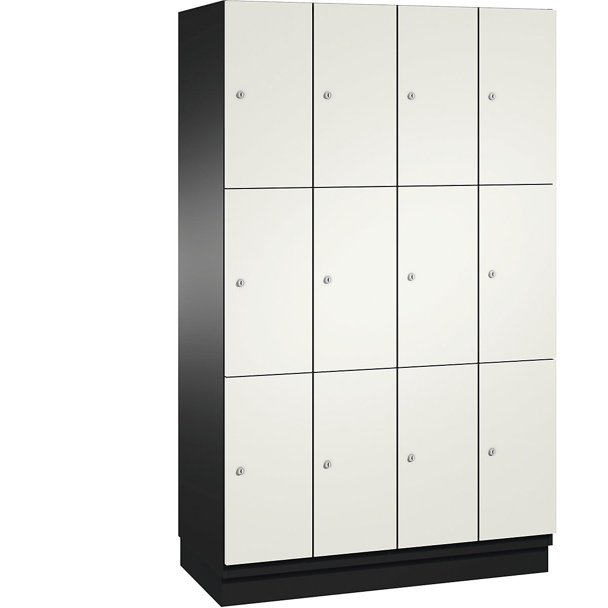 C+P – Skříň s uzamykatelnými boxy CAMBIO s dveřmi z ocelového plechu, 12 boxů, šířka 1200 mm, korpus čistý bílý / dveře čisté bílé, výška boxu 616,6 mm